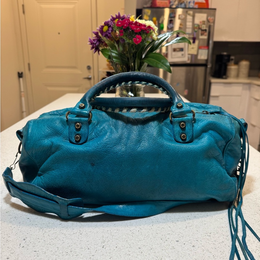 Balenciaga Twiggy Motorcycle Bag – Turquoise Chevre Leather – Authentic RARE - Picture 4 of 16